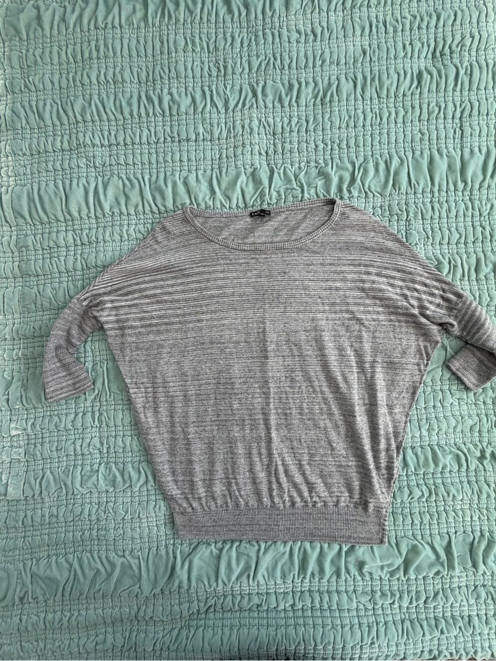 Express Gray Striped Lightweight Crewneck Sweater-Med